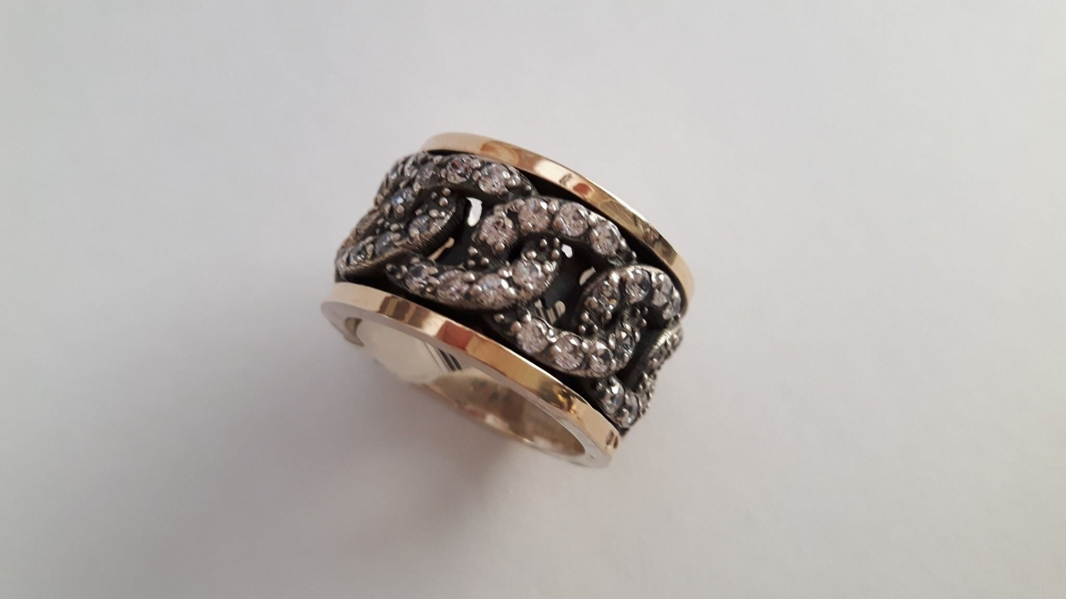 Imagem de Anel em Prata com Ouro 9k e zircónias com 10mm