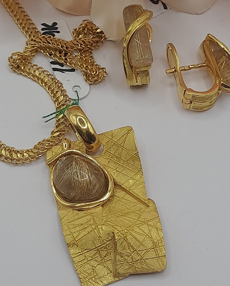 Imagem de Conjunto em Ouro 19,2k - Fio+Pendente+Brincos