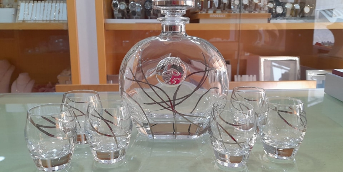 Imagem de Conjunto de Cristal com Prata para Licor- 25 Anos- 6 copos