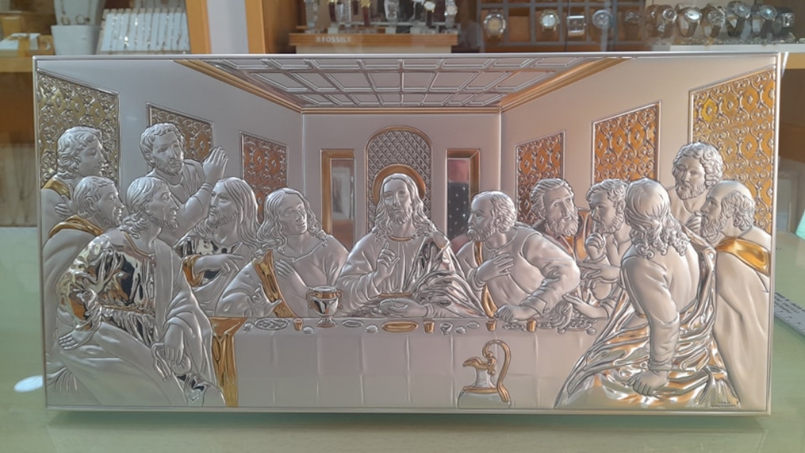 Imagem de Ultima Ceia em Prata Bicolor 39x19cm 