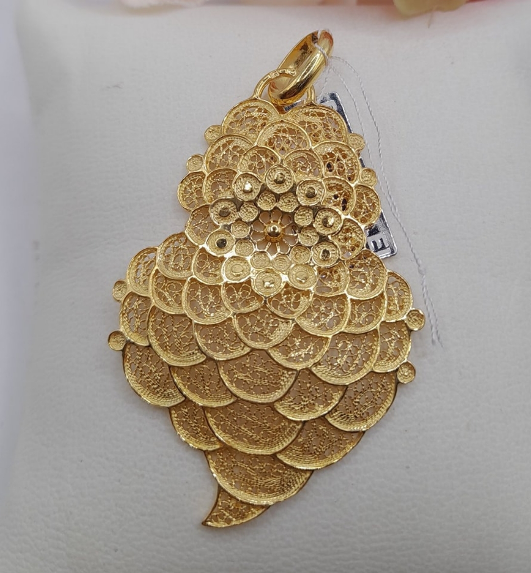 Imagem de Coração de Prata Dourada em Filigrana Portuguesa 5.5x 3.5cm