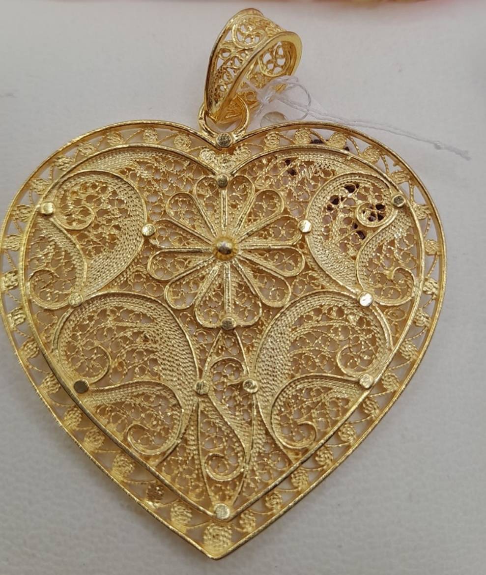 Imagem de Coração de Prata dourada em Filigrana Portuguesa 5x4cm
